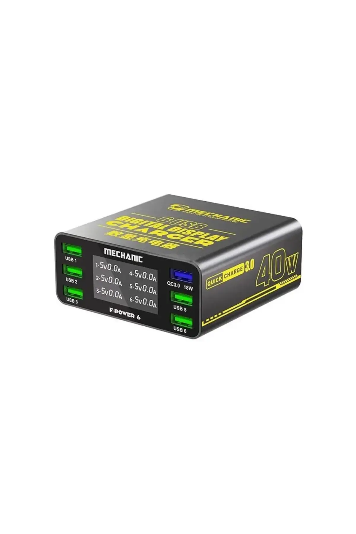 MECHANIC F-Power 6 - 6 Portlu Dijital Ekranlı Hızlı Şarj İstasyonu ve Güç Ünitesi (40W, QC 3.0)