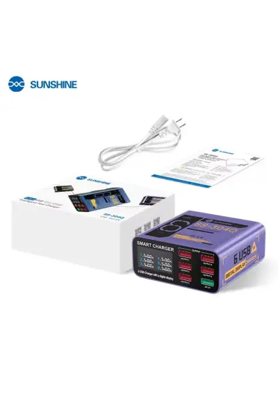 Sunshine SS-304Q 6 Portlu Dijital Ekranlı Hızlı Şarj İstasyonu - QC 3.0 Destekli